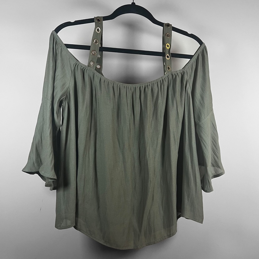 Women's Olive Off-Shoulder Top